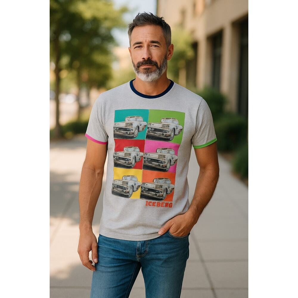 Iceberg Men's 58 Chevy Pop Art Ringer T-shirt Car Automotive Classics Medium